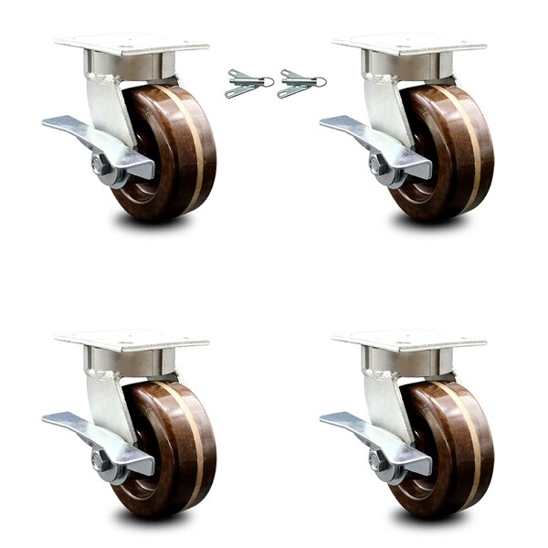 Service Caster 5 Inch Kingpinless High Temp Phenolic Wheel Caster Brakes 2 Swivel Locks, 4PK SCC-KP30S520-PHRHT-SLB-BSL-2-SLB-2 - main